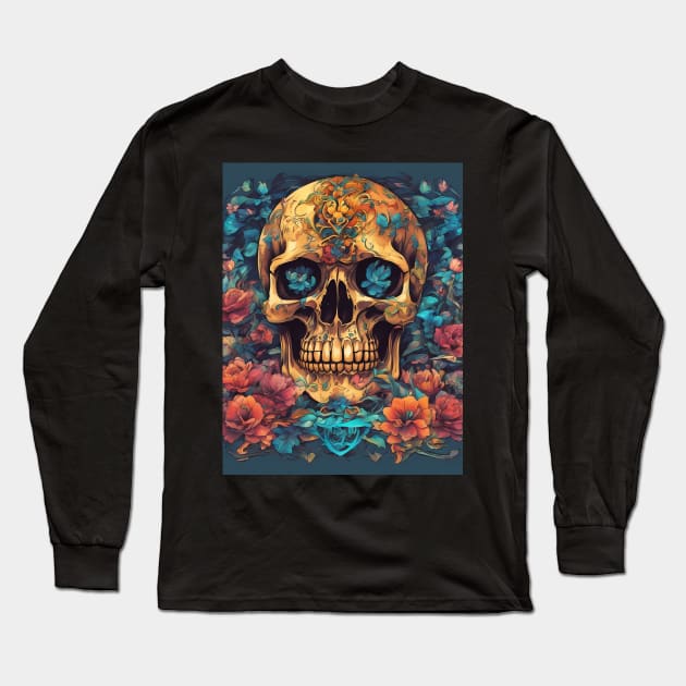 Top Flowers Skull Samurai Long Sleeve T-Shirt by animegirlnft